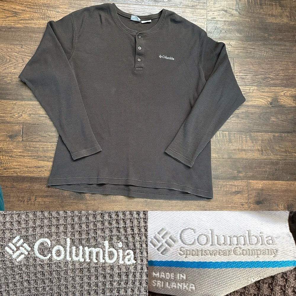 Columbia Dark Brown Waffle Henley Long Sleeve Shirt XXL